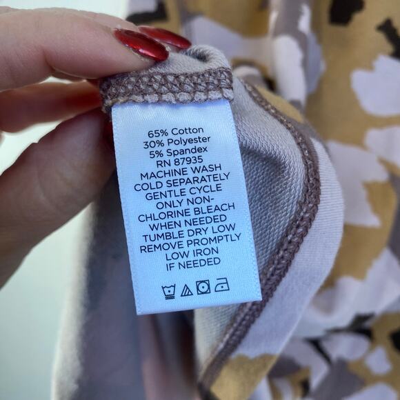 LOGO Lounge by Lori Goldstein Tunic Button Down Top in Army Abstract Print Sz L - Picture 8 of 9